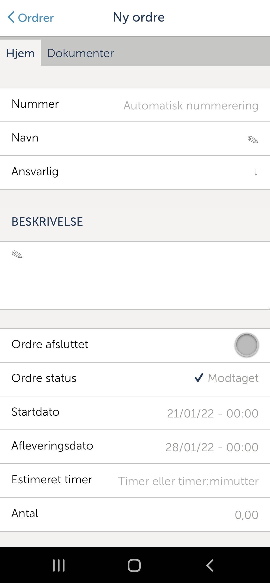 Ordrestyring på mobil app.