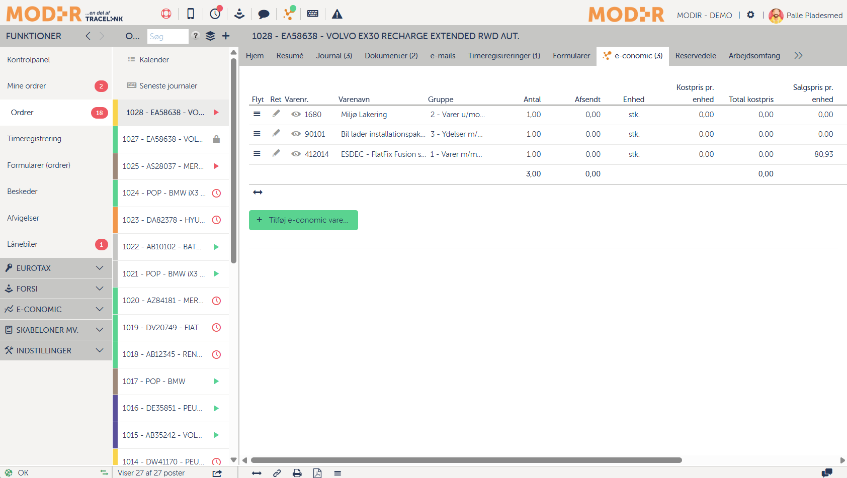 Skærmbillede af Modirs e-conomic fane.